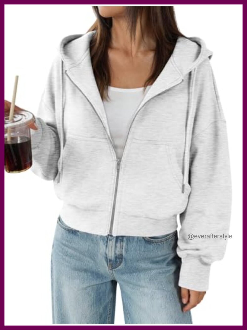 Cropped Zip Up Hoodie Fleece Lined Sweatshirt Fall Layer